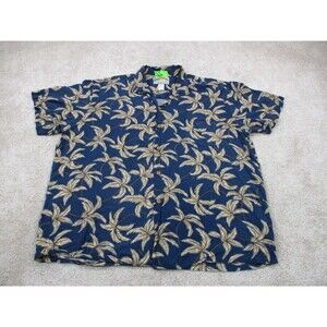 Paradise Found Shirt Men XL Blue Floral Graphic Print Hawaiian Casual Button Up